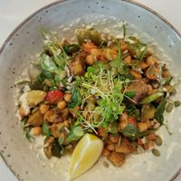 Tandoori chickpea salad ~ Delicious! at Mud Ducks Cafe in Whanganui