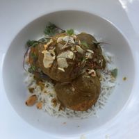 Tofu balls on basmati rice  at Puerta Verde in Lanzarote