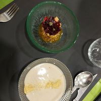 Beetroot tartar and almond and garlic soup at Gaia in Burgos