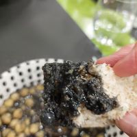 The sauce with the garbanzo is coloured with nori at Gaia in Burgos
