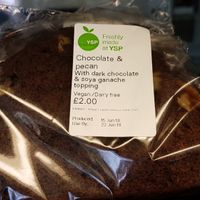 Chocolate & Pecan cake.
Clear vegan label. at The Kitchen at YSP Centre in Wakefield