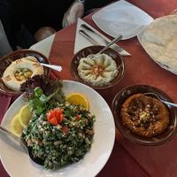 Cold Meze (Tabbouleh, Hummus, Muhammara, and Baba Ganoush + Bread)  at MezzaNotte in Fuengirola