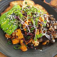 Tofu chilli scramble w/mushrooms & avo at One for the Crow in Maidstone