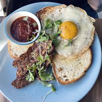 Vegan egg and tempeh bacon on toast   at One for the Crow in Maidstone