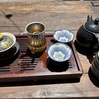 Tea on outdoor patio  at Wu Wei Tea Temple in Fairfax