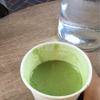 Hot matcha latte with coconut milk at Concrete Jungle Cafe in Chippendale