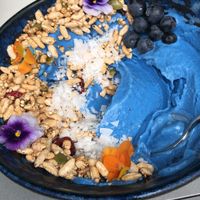 blue majik smoothie bowl  at Concrete Jungle Cafe in Chippendale