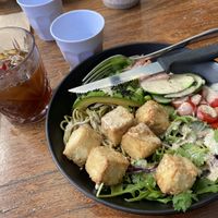 Cold brew coffee and sesame tofu salad   at Byron Bay General Store in Byron Bay