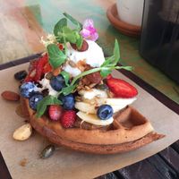 Vegan waffles! Yum! at Byron Bay General Store in Byron Bay