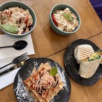 2 açai bowls, 1 breakfast burrito, 1 waffle. All amazing options   at Dicki's in New Farm