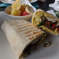 Breakfast burrito, vegan version. Home made bread! at Cafe Tropical in Koh Lipe
