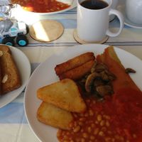 Cooked vegan breakfast.  at Bea's Cafe in Manchester
