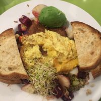 Vegan Hippie Hash with added vegan egg, vegan sausage, and avocado.  at Anna's House - E Beltline in Grand Rapids
