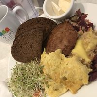 hippie hash with impossible sausage and just egg, also they have vegan butter  at Anna's House - E Beltline in Grand Rapids