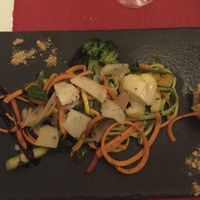 Sautéed vegetables with vegan cheese and chickpeas purée at Momentos in Evora