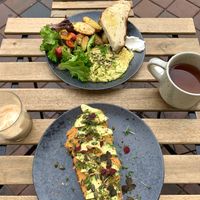 top: tofu scramble. bottom: avocado toast with hummus  at Jord in Malmo