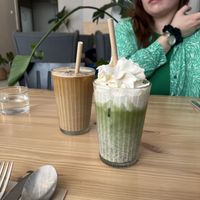 Islatte (ice latte) and iced creamy matcha latte   at Jord in Malmo
