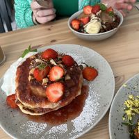 Seasonal American style pancakes and an açai bowl  at Jord in Malmo