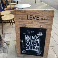 Sign in front of bakery   at Bageri Leve in Malmo