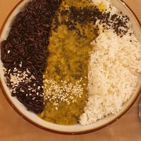 Lentil dhal with white and black rice at Riz Riz - Marais in Paris