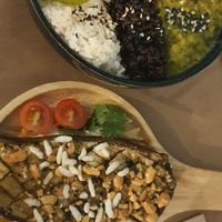 Aubergine starter, palak with black rice at Riz Riz - Marais in Paris