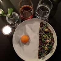 Mushrooms with 'yolk' (yolk is pumpkin puree) - yummy! at Mutantur in Malmo