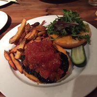Port mushroom burger with vegan cheese and chutney at Humphrey's Tavern in Glen Gardner