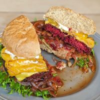 Vegan Berlin Burger with Beetroot Patty at Halifax Burgers in Frederiksberg