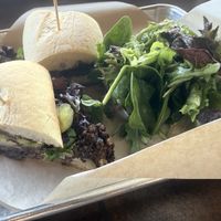 Plant burger with vegan cheese   at Wild Goat Bistro in Petaluma