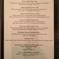 Dessert menu at Wild Goat Bistro in Petaluma