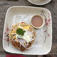 Pancakes with banana and strawberry in the middle   at The Fisherman Vegan Restaurant   in Hoi An