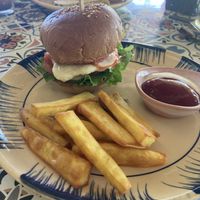 Ham and cheese burger and fries  at The Fisherman Vegan Restaurant   in Hoi An