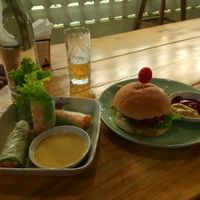 Spring rolls, Vegan burger, chocolate mousse at The Fisherman Vegan Restaurant   in Hoi An