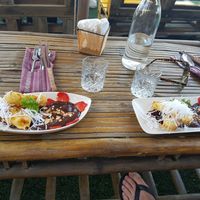 Chocolate mousse with banana tempura at The Fisherman Vegan Restaurant   in Hoi An