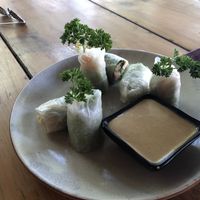 Summer rolls with kimchi & a tahini dipping sauce. So good. Huge portion for a starter at The Fisherman Vegan Restaurant   in Hoi An