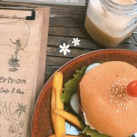 Burger and smoothie at The Fisherman Vegan Restaurant   in Hoi An