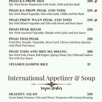 Second side of their actual  special vegan menu card at Chantara Restaurant in Surat Thani