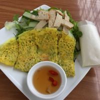 Rice pancake with filling fresh salad with seitan and rice paper to make ur own spring roll  at Phong Nha Vegan in Phong Nha