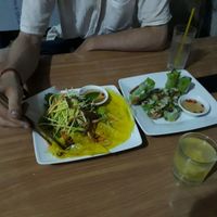 Banh xeo (left) and banh cuon (right) at Phong Nha Vegan in Phong Nha