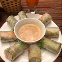Fresh veggie spring rolls and peanut sauce  at Bamboo Chopsticks in Phong Nha