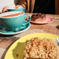 Almond milk cappuccinos, vegan crumble and banana magic   at Milwaukee Cafe in Biarritz