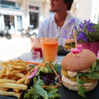 Vegan burgers and juice  at Milwaukee Cafe in Biarritz