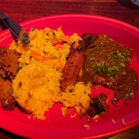 Jamaican Jerk with vegan chicken   at Hula's Island Grill in Santa Cruz