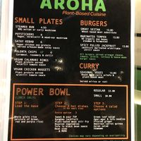 Menu at Aroha in Wellington