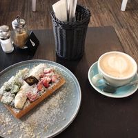 Vegan waffle and chai latte with soya milk at Cafe Waffle in Prague