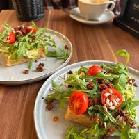 One vegan waffle cut in half at Cafe Waffle in Prague