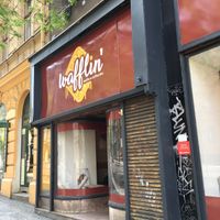 Ouside at Cafe Waffle in Prague