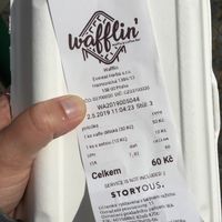 Bill for a vegan waffle with no toppings at Cafe Waffle in Prague