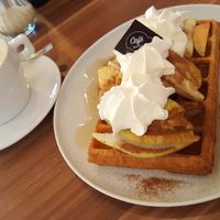 waffle and caffe latte at Cafe Waffle in Prague