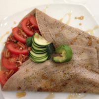buckwheat crepe with tomato, spinach, avocado, pecans at Hibiscus in Toronto